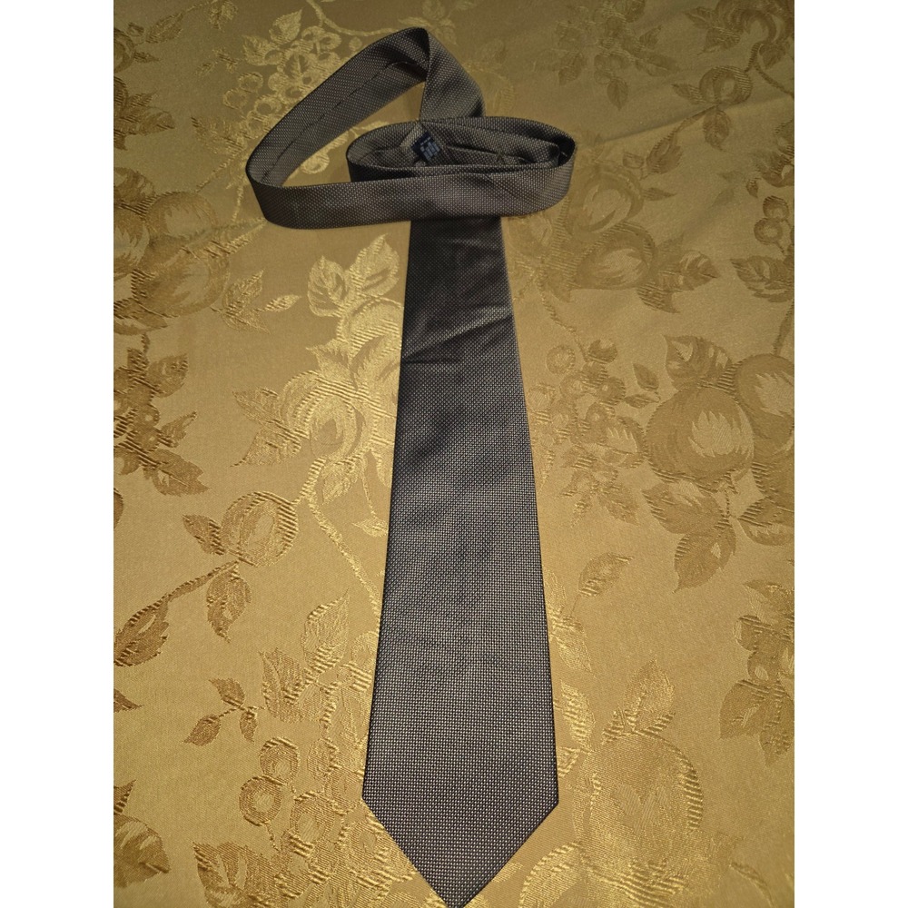 Paul Dione Mens Silk Necktie‎ Bronze Black Micro Pattern Textured Formal Tie
